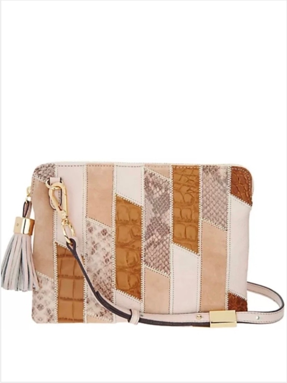 G.I.L.I. Leather And Suede Patchwork Crossbody Tan Multi OS NWOT